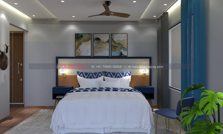 White and Blue Color Bedroom Design for Teenager Boy