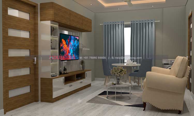 Modern Living and Dining Space Design for Indian Apartment