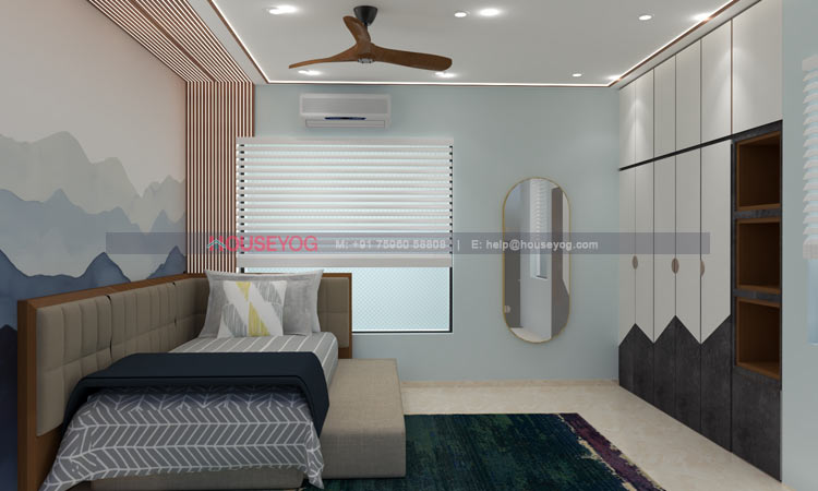 Kids Bedroom with Simple False Ceiling Design