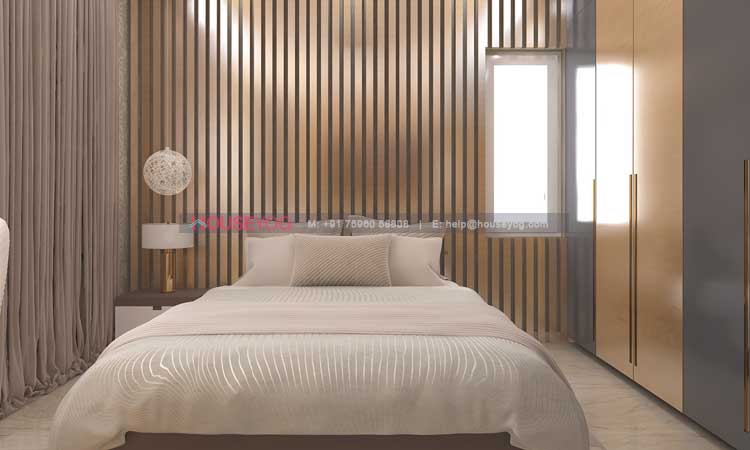 Rich Bedroom Design with Back Wall Paneling