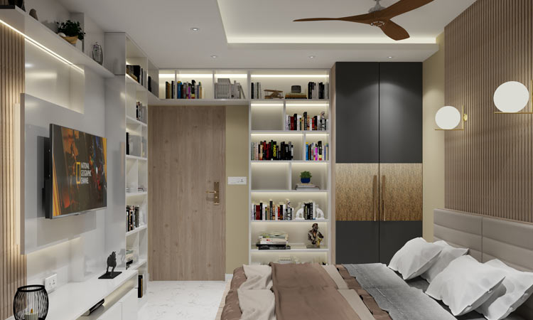 Modern Wardrobe Designs With Bookshelves for Bedroom