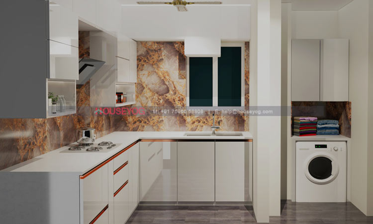 Indian Style Modern Modular Kitchen with Wash Area
