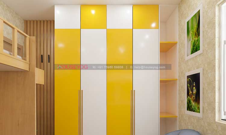 Yellow and White Wardrobe Design for Child Bedroom