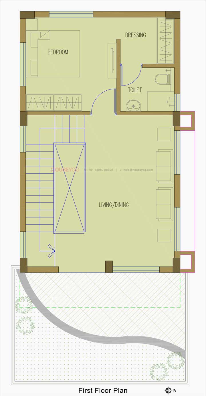 South face elevation of 32'x50' East facing house plan is given as