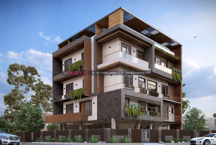 45x57 North-Facing Three-Storey House Design in Kolkata | Modern Duplex Elevation